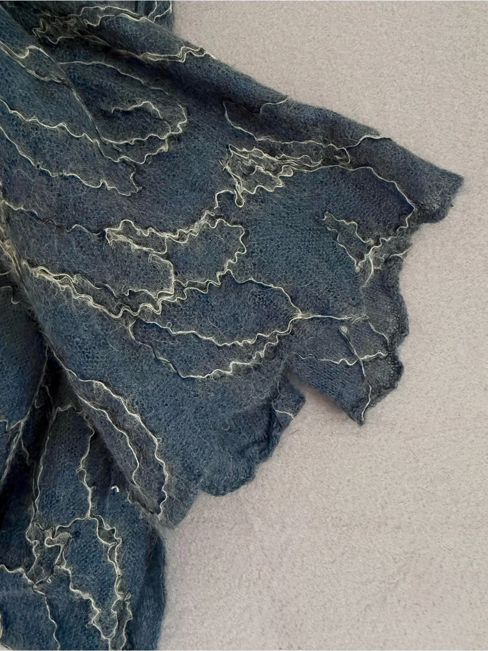 Blue Mohair-Like Open Knit Abstract Textured Scarf Wrap 72” x 14”